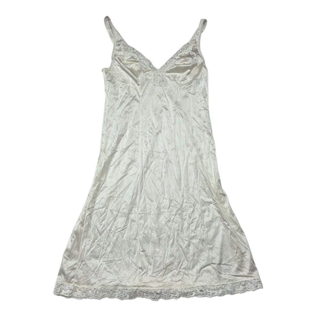 Vassarette Vintage Ivory Lace Trim Slip Dress Women's Size 34F VTG